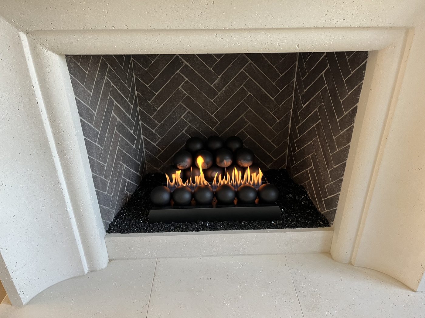 Gas log fireplace installation