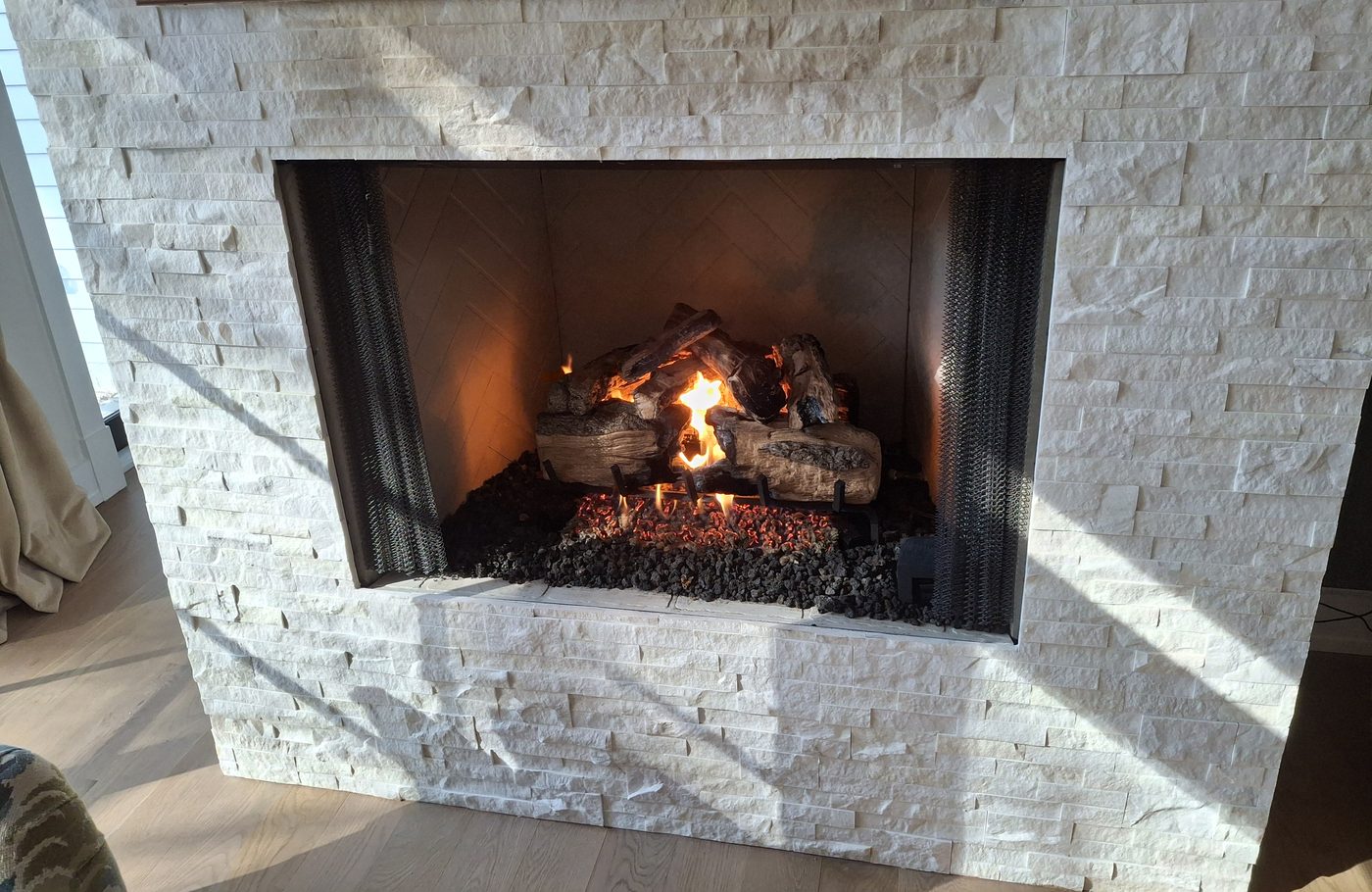 Gas log fireplace installation